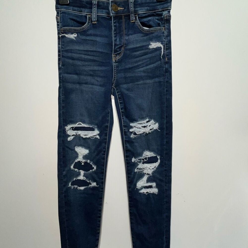 American Eagle Women's Blue Next Level Stretch Skinny Jeans Size 00‎ Short